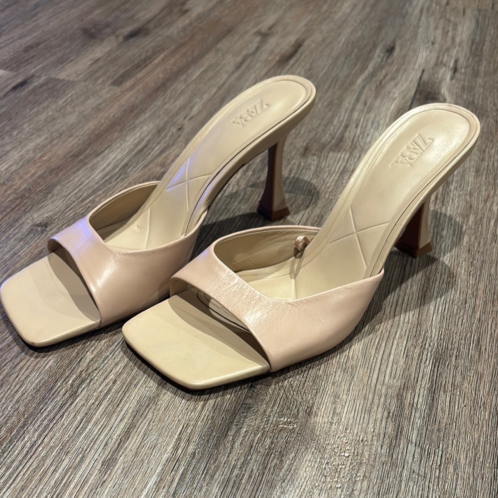 Zara Cream Heeled Mules with Stiletto